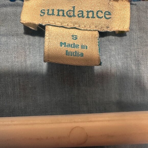 Sundance Peasant Embroidered Top Women Small Blue Plaid Puff Sleeves Boho Dainty - Picture 6 of 16